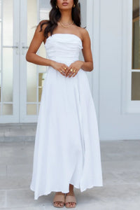 White Ruched Off-Shoulder Maxi Dress