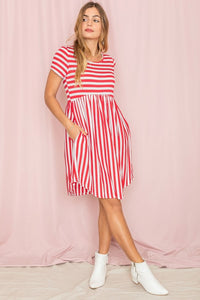 Short Sleeve Stripe Mini Dress
