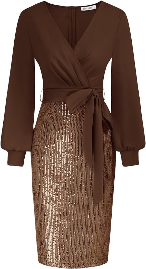 Brown Sequin Party Dress - Lookeble