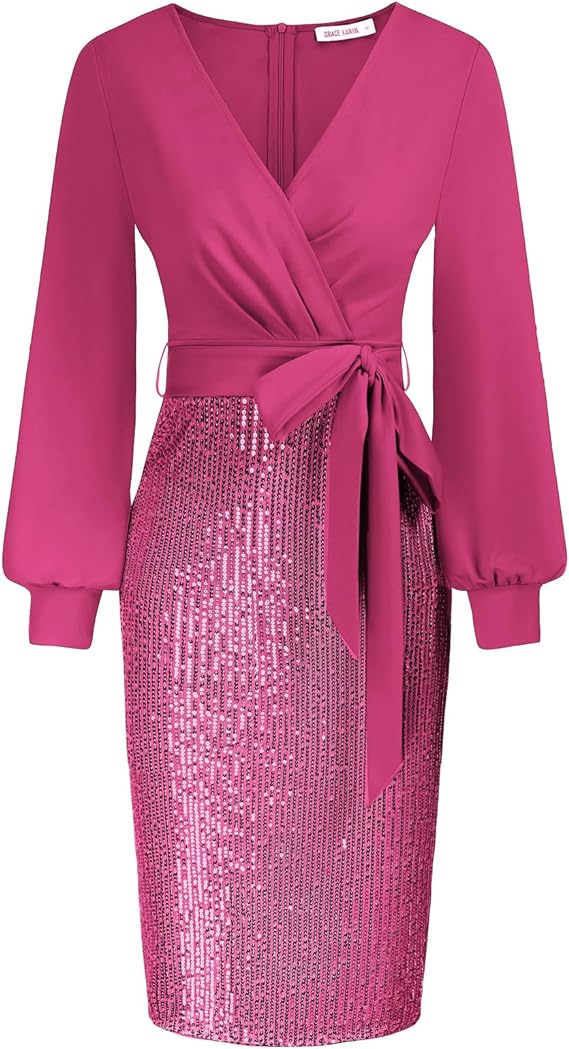 Hot Pink Sequin Party Dress - Lookeble