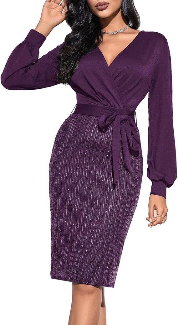 Purple Sequin Party Dress - Lookeble