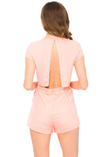 Women's Solid Backless Romper With Silver Trim