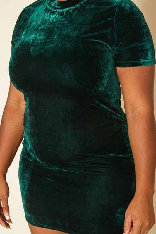 Plus Size Green Velvet Mini Dress