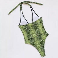 Lookeble's Cut Out Front Snake Skin Halter One-Piece Monokini Swimsuit - Lookeble