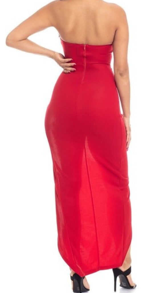 Women's Elegant Red Front Split Pencil Dress - Lookeble