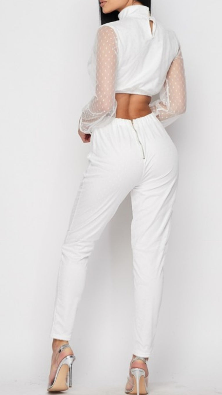Sheer Sleeve Crop Top & Slim Pants Set - Lookeble 