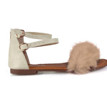 Fur Trim Ankle Strap Sandals - Lookeble 