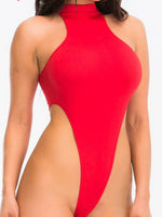Women's Solid High Cut High Neck Bodysuit Top