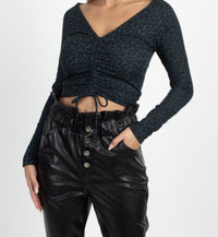Leopard Print Knit Top With Center String - Lookeble 