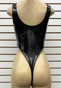 Women's Scoop Neck & Scoop Back Pu Leather Bodysuit - Lookebke