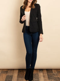 Women's Black Single Button Black Blazer - Lookeble