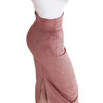 Women's Solid High Waist Suede Pencil Skirt - Lookeble