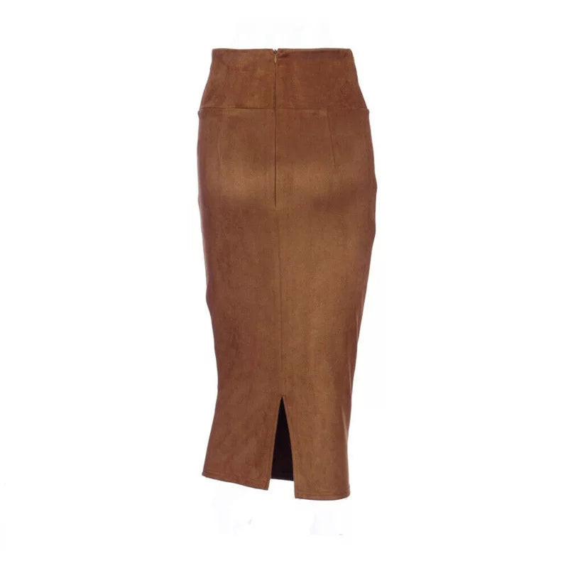 Women's Solid High Waist Suede Pencil Skirt - Lookeble