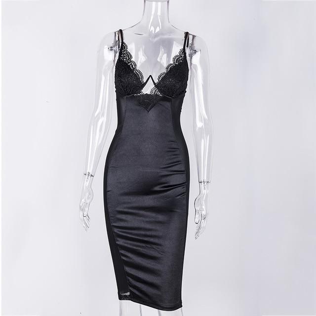 Women's Bustier Satin Dress With Lace Detail - Lookeble