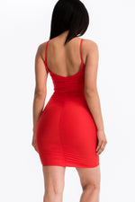 Women's Ruched Camisole Spaghetti Strap Sleeveless Bodycon Mini Dress - Lookeble