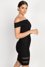 Women's Off Shoulder Shadow Stripe Mini Dress - Lookeble