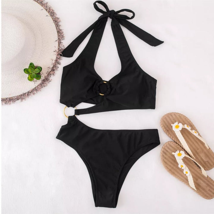 Women's Sexy Cut Out One-Piece Swimsuit With Ring Details - Lookeble