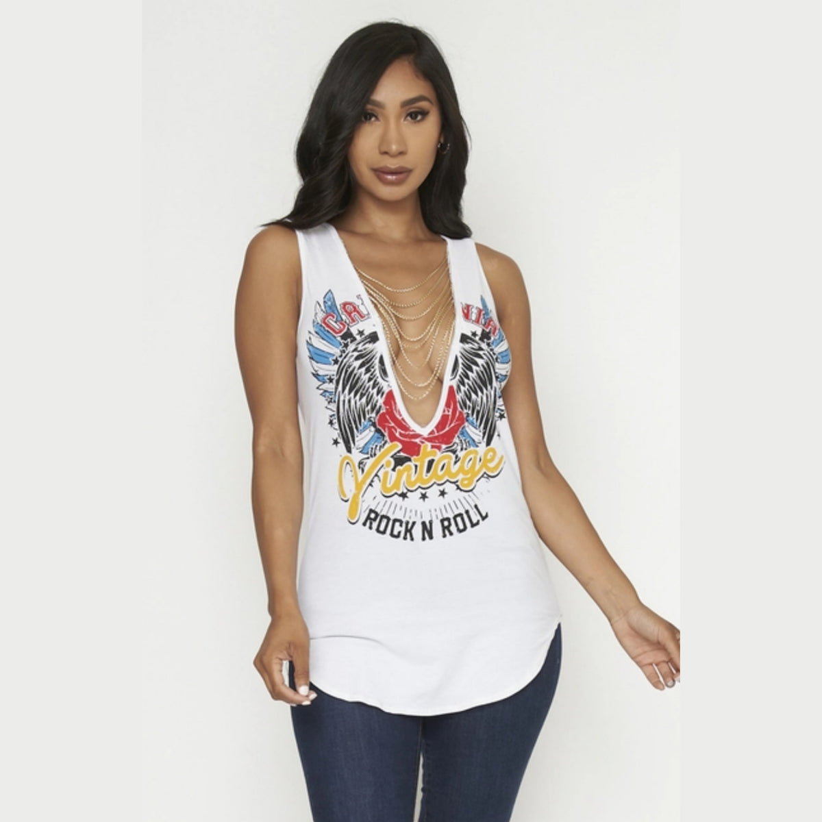 Women's Chain Embellished Rock n Roll Graphic Tunic - Lookeble