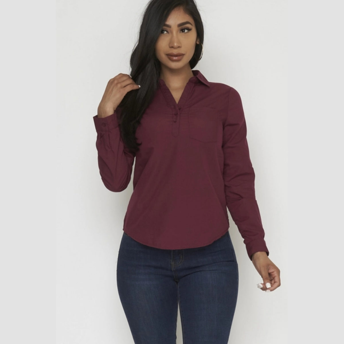 Women's Solid Long Sleeve Dress Shirt -Lookeble