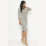 Women's Striped Suede Detail Midi Dress - Lookeble
