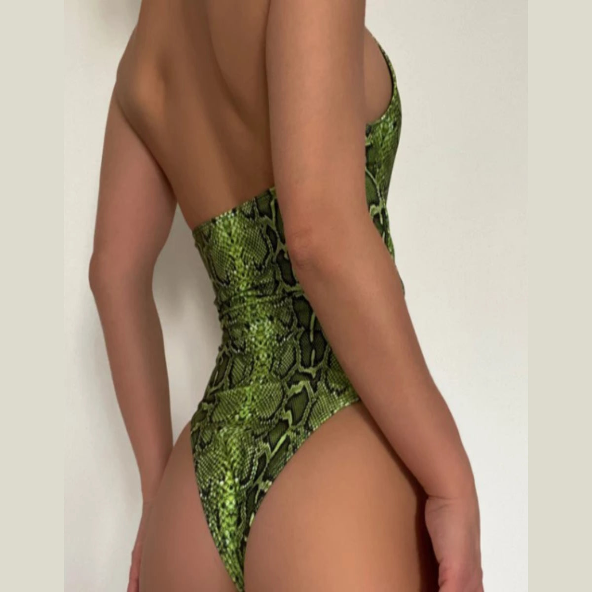 Lookeble's Cut Out Front Snake Skin Halter One-Piece Monokini Swimsuit - Lookeble