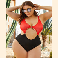 Women's Red/Black Plus Size Two Toned One-Piece Swimsuit - Lookeble