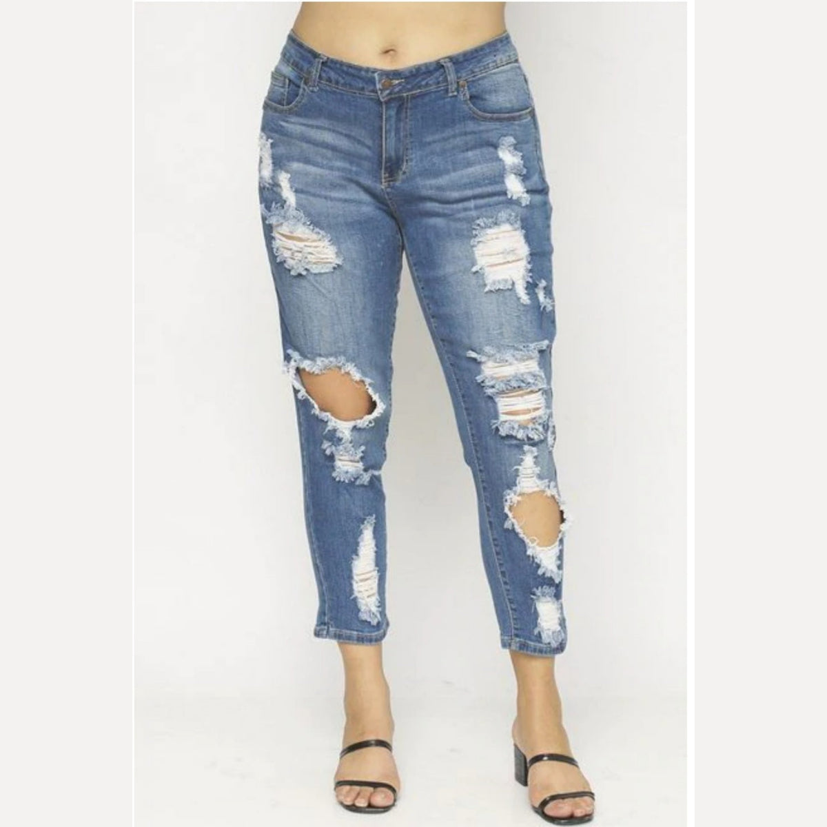 Women's Plus Size Medium Blue Distressed Jeans - Lookeble
