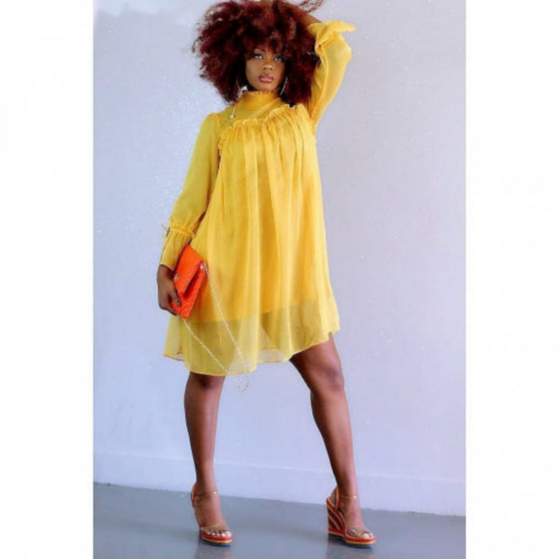 Yellow Chiffon Mini Dress - Lookeble