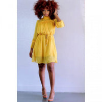 Yellow Chiffon Mini Dress - Lookeble