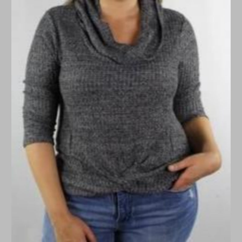 Women's Plus Size Gray 3/4 Sleeve Cowl Neck Sweater Top - Lookeble