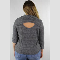 Women's Plus Size Gray 3/4 Sleeve Cowl Neck Sweater Top - Lookeble