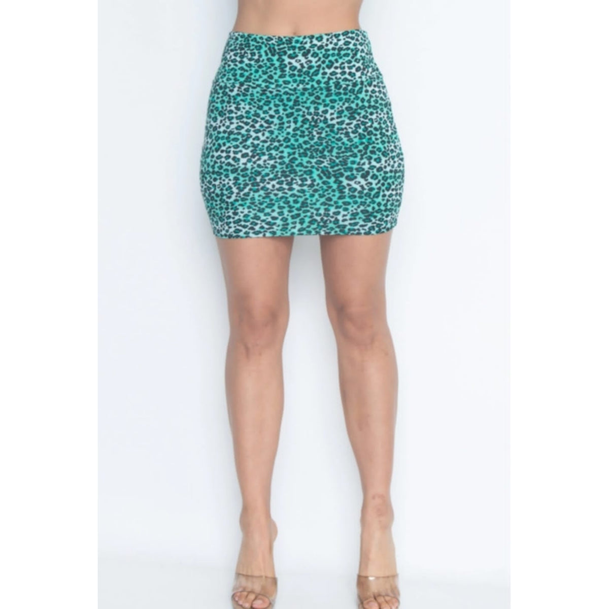 Women's Turquoise Leopard Mini Skirt - Lookeble