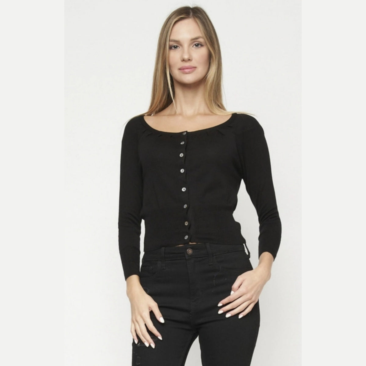 Women's Solid Button Down Crop Top Sweater- Lookeble