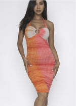 Orange-Coral Halter Bodycon Dress - Lookeble 