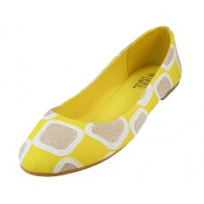 Women's Neon Yellow Patch Ballet Flats - Lookeble