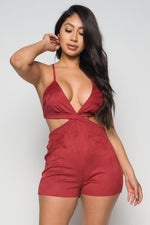 Suede Backless Romper - Lookeble