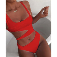 Women's Solid Sexy Cut Out One-Piece Swimwear Bathing Suit - Lookeble