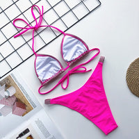 Women's Hot Pink Sequined String Bikini - Lookeble