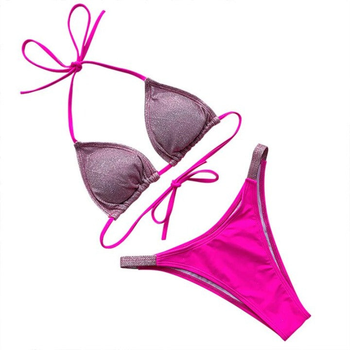 Women's Hot Pink Sequined String Bikini - Lookeble