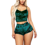 Women's Two Piece Velvet Sexy Lingerie Top And Shorts Sleepwear Set